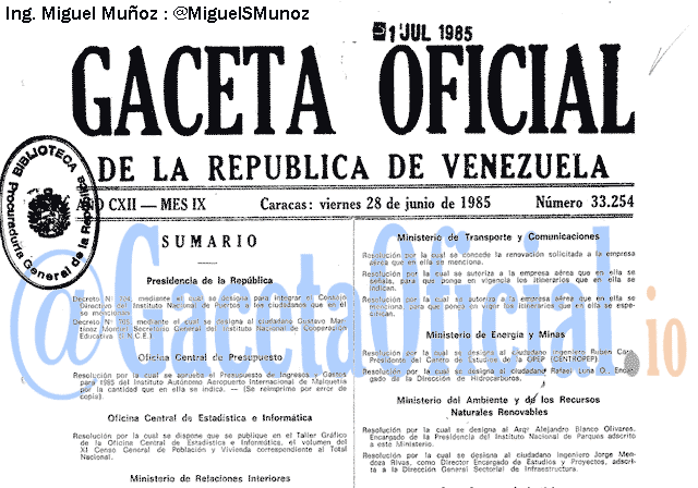 Gaceta Oficial 33254 del 28 Junio 1985