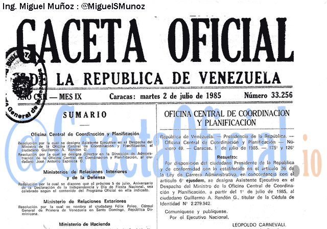 Gaceta Oficial 33256 del 2 Julio 1985