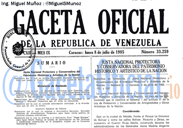 Gaceta Oficial 33259 del 8 Julio 1985