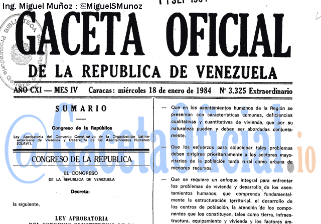 Gaceta Oficial 3325 del 18 Enero 1984
