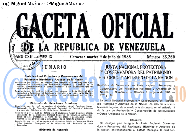 Gaceta Oficial 33260 del 9 Julio 1985