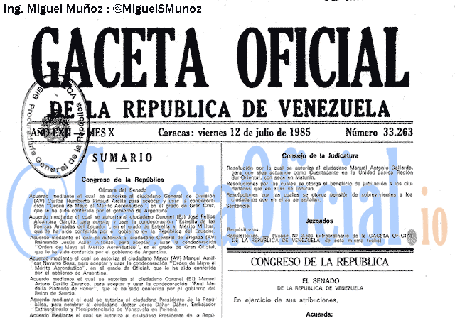 Gaceta Oficial 33263 del 12 Julio 1985
