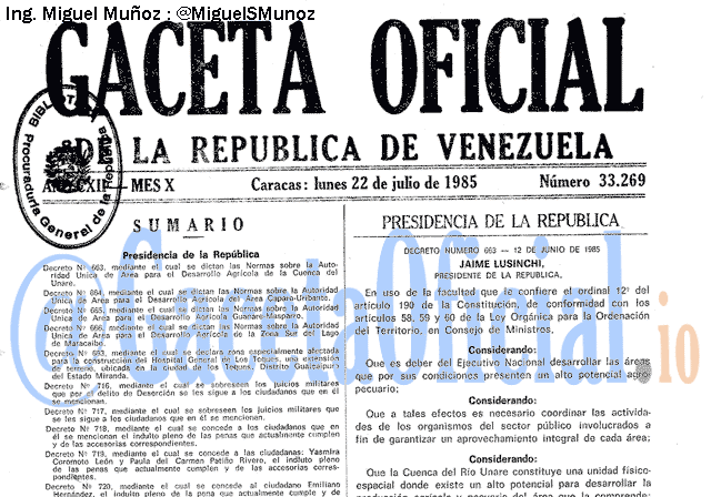 Gaceta Oficial 33269 del 22 Julio 1985
