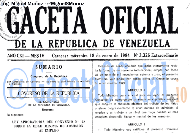 Gaceta Oficial 3326 del 18 Enero 1984