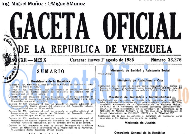 Gaceta Oficial 33276 del 1 Agosto 1985