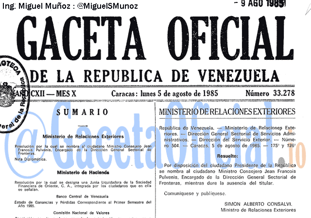 Gaceta Oficial 33278 del 5 Agosto 1985