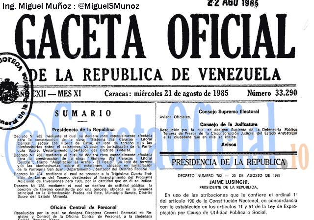 Gaceta Oficial 33290 del 21 Agosto 1985