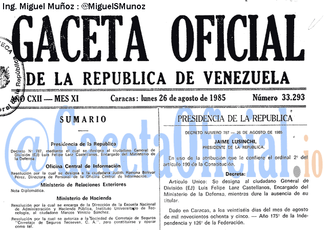 Gaceta Oficial 33293 del 26 Agosto 1985