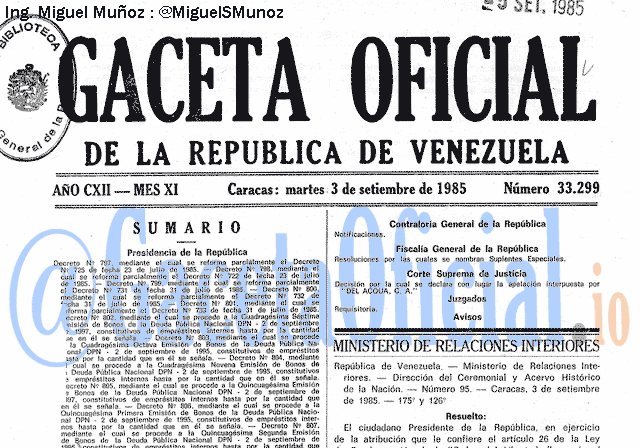 Gaceta Oficial 33299 del 3 Septiembre 1985