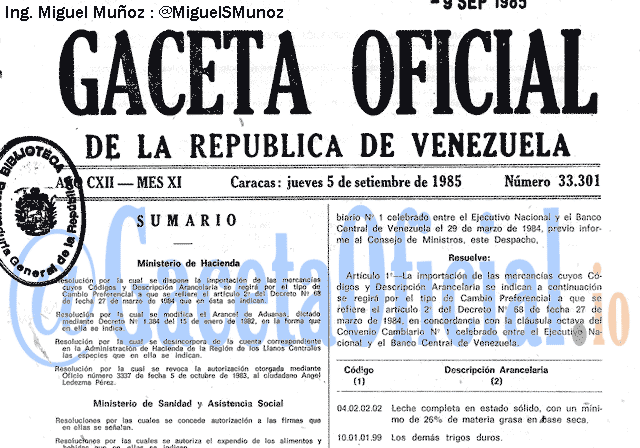 Gaceta Oficial 33301 del 5 Septiembre 1985