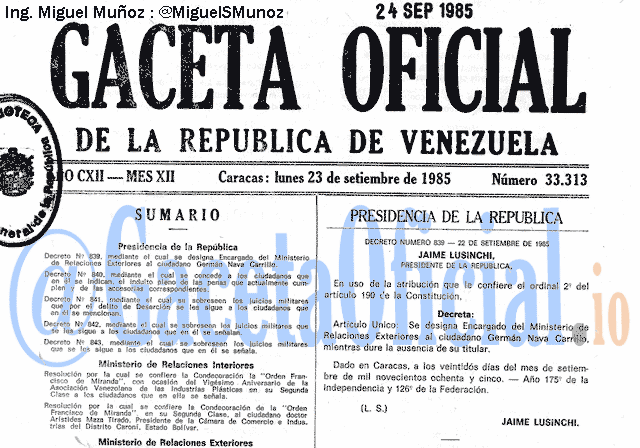 Gaceta Oficial 33313 del 23 Septiembre 1985