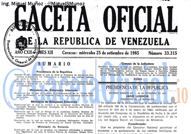 Gaceta Oficial 33315 del 25 Septiembre 1985