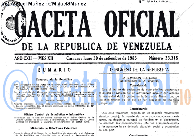 Gaceta Oficial 33318 del 30 Septiembre 1985