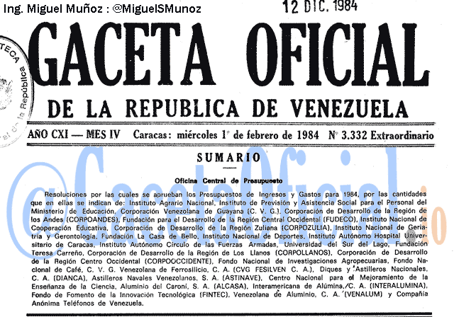 Gaceta Oficial 3332 del 1 Febrero 1984