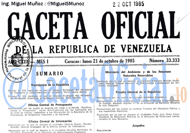 Gaceta Oficial 33333 del 21 Octubre 1985