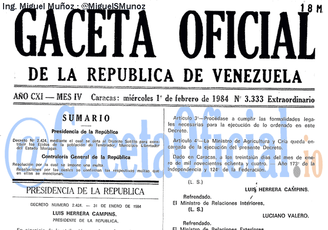 Gaceta Oficial 3333 del 1 Febrero 1984