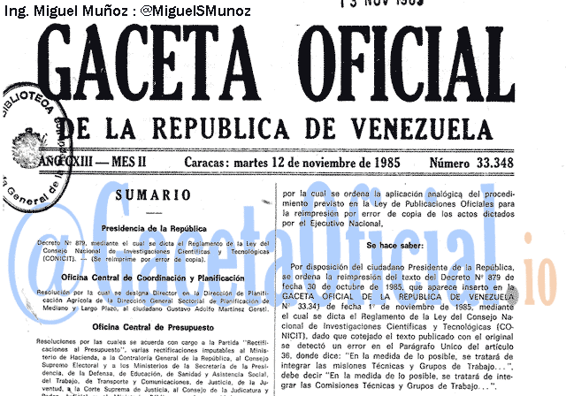 Gaceta Oficial 33348 del 12 Noviembre 1985