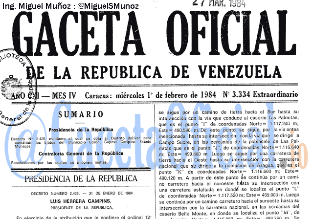 Gaceta Oficial 3334 del 1 Febrero 1984