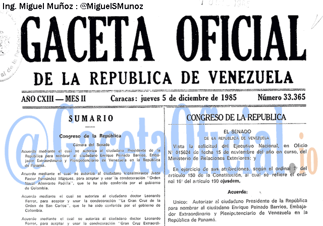 Gaceta Oficial 33365 del 5 Diciembre 1985