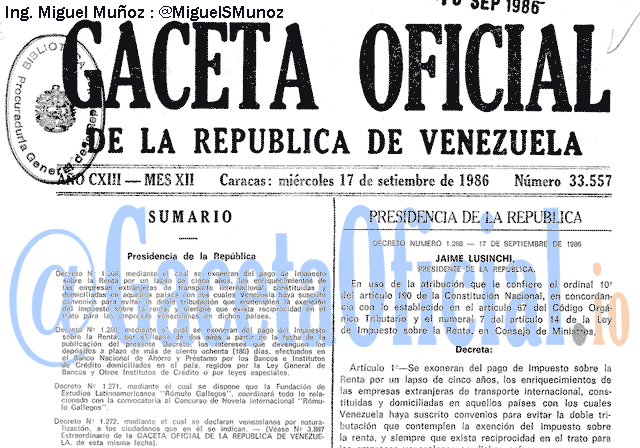 Gaceta Oficial 33557 del 17 Septiembre 1986