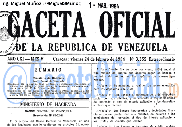 Gaceta Oficial 3355 del 24 Febrero 1984