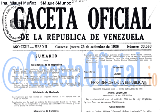 Gaceta Oficial 33563 del 25 Septiembre 1986