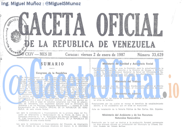 Gaceta Oficial 33629 del 2 Enero 1987