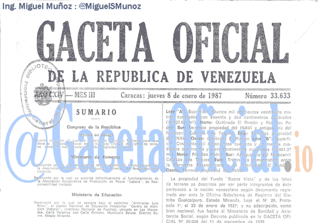 Gaceta Oficial 33633 del 8 Enero 1987