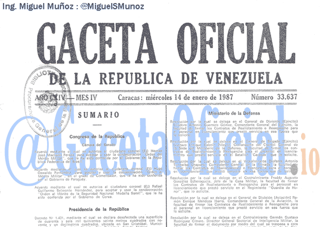 Gaceta Oficial 33637 del 14 Enero 1987
