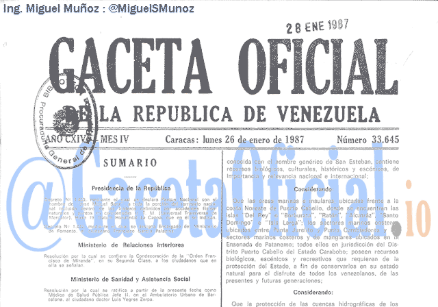 Gaceta Oficial 33645 del 26 Enero 1987