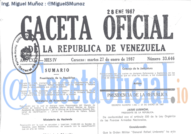 Gaceta Oficial 33646 del 27 Enero 1987