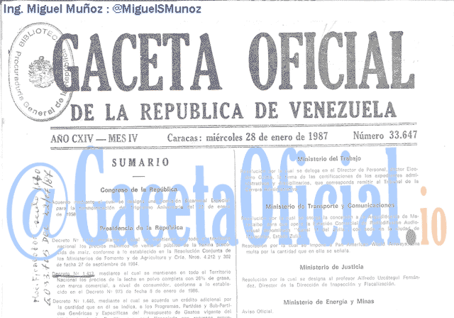 Gaceta Oficial 33647 del 28 Enero 1987