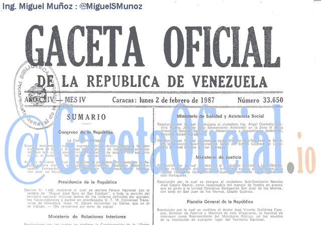 Gaceta Oficial 33650 del 2 Febrero 1987