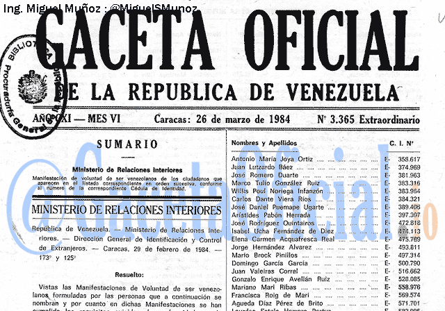 Gaceta Oficial 3365 del 26 Marzo 1984