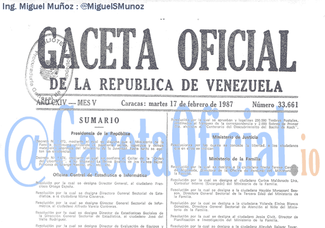Gaceta Oficial 33661 del 17 Febrero 1987