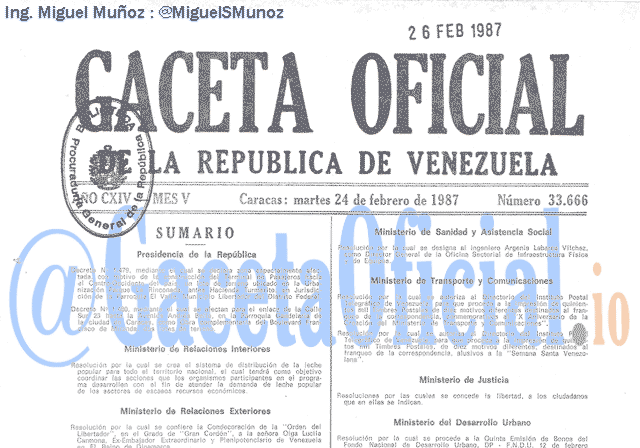 Gaceta Oficial 33666 del 24 Febrero 1987