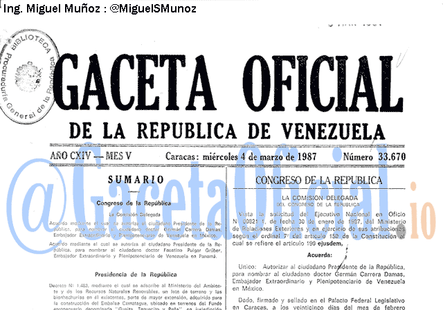 Gaceta Oficial 33670 del 4 Marzo 1987