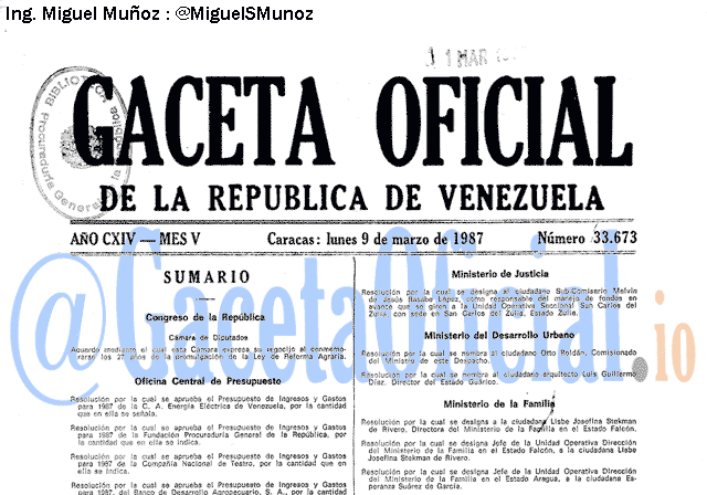 Gaceta Oficial 33673 del 9 Marzo 1987