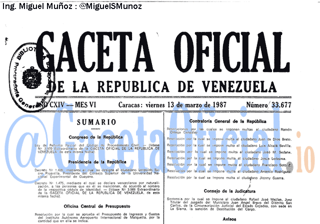 Gaceta Oficial 33677 del 13 Marzo 1987