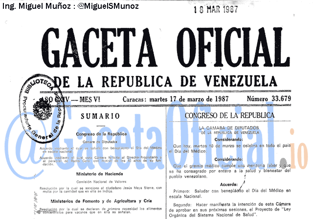 Gaceta Oficial 33679 del 17 Marzo 1987
