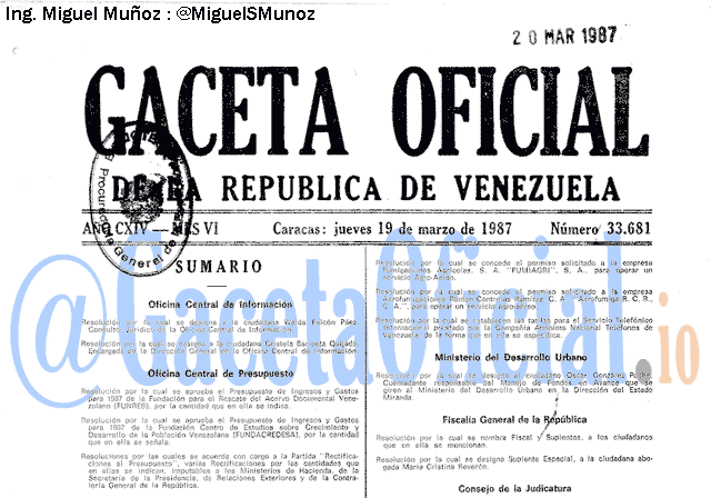 Gaceta Oficial 33681 del 19 Marzo 1987