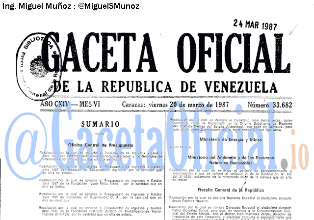 Gaceta Oficial 33682 del 20 Marzo 1987
