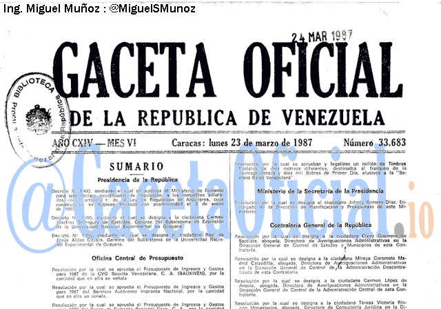 Gaceta Oficial 33683 del 23 Marzo 1987