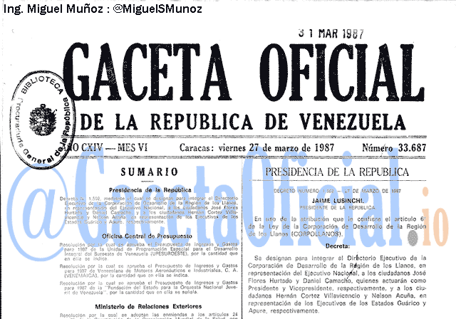 Gaceta Oficial 33687 del 27 Marzo 1987