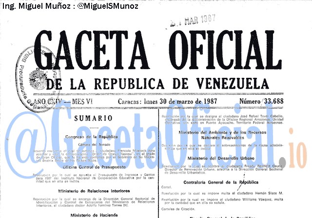Gaceta Oficial 33688 del 30 Marzo 1987