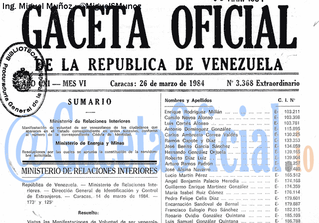 Gaceta Oficial 3368 del 26 Marzo 1984