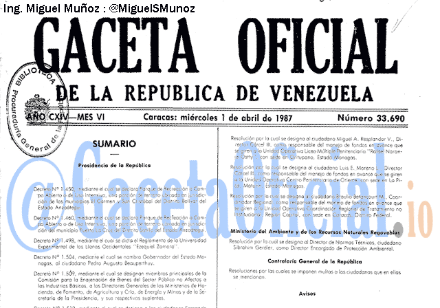 Gaceta Oficial 33690 del 1 Abril 1987