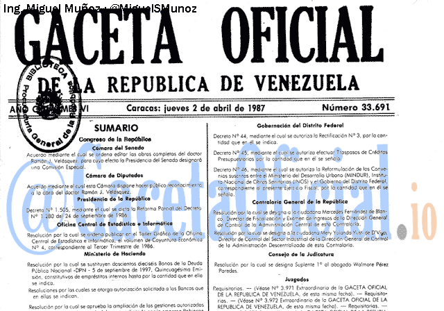 Gaceta Oficial 33691 del 2 Abril 1987