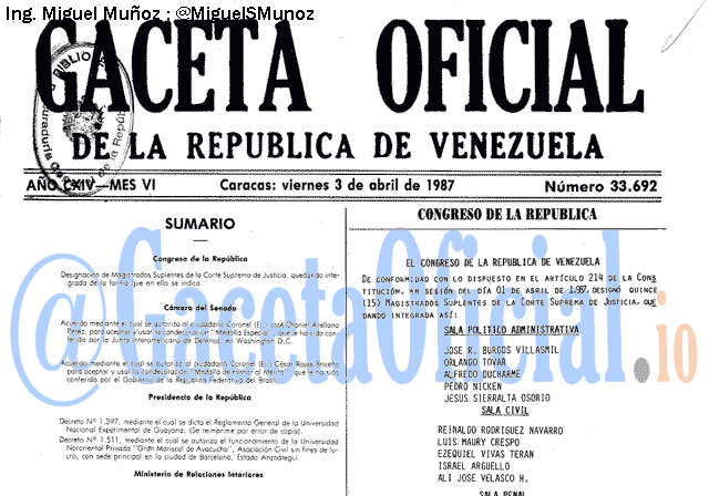 Gaceta Oficial 33692 del 3 Abril 1987