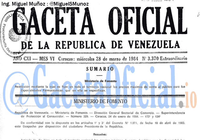 Gaceta Oficial 3370 del 28 Marzo 1984